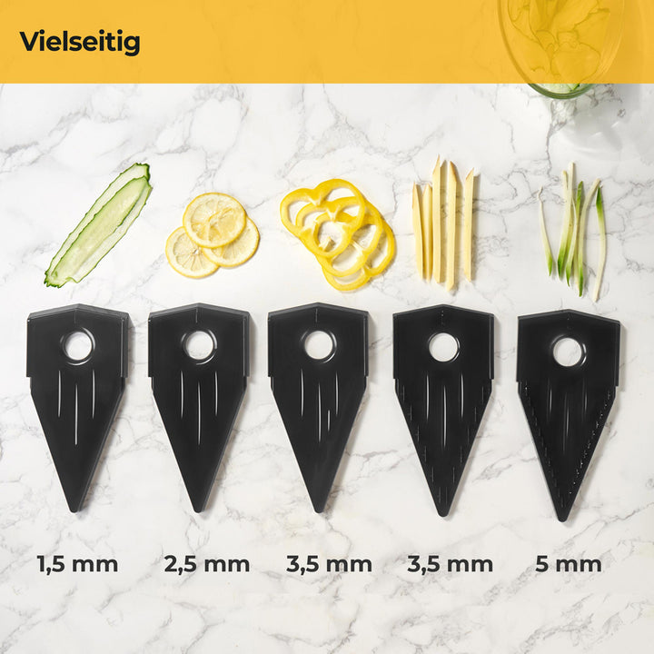 V-Hobel aus Edelstahl - 5 Einsätze für Julienne & feine Scheiben - Verstellbar - mit Fingerschutz