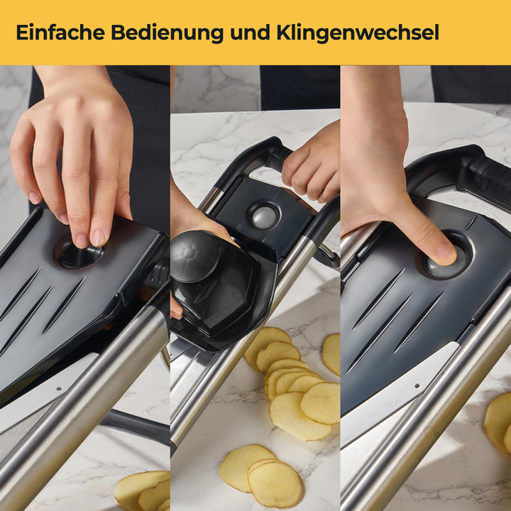 V-Hobel aus Edelstahl - 5 Einsätze für Julienne & feine Scheiben - Verstellbar - mit Fingerschutz
