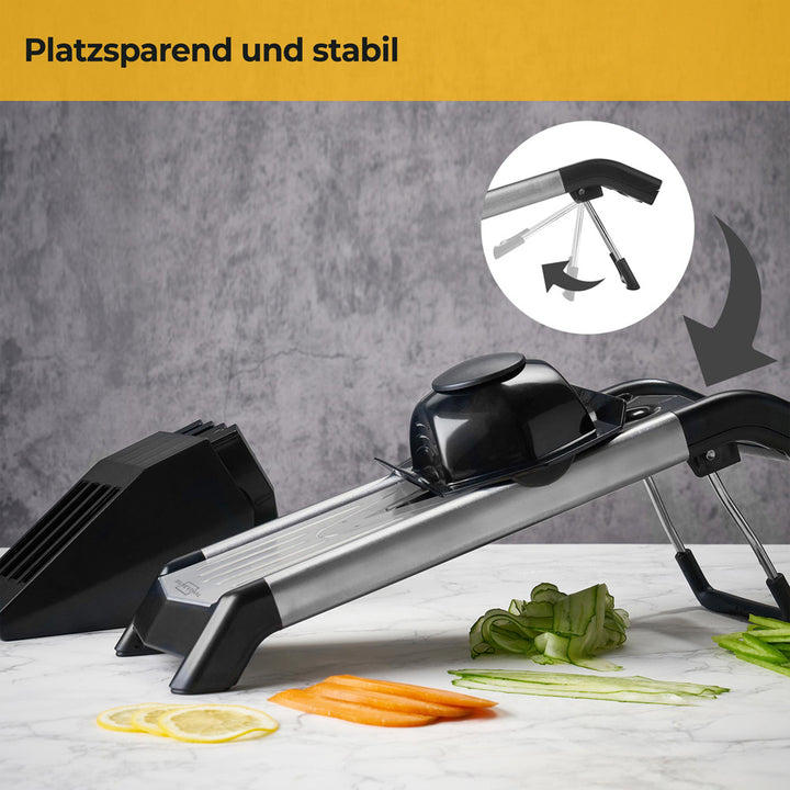 V-Hobel aus Edelstahl - 5 Einsätze für Julienne & feine Scheiben - Verstellbar - mit Fingerschutz