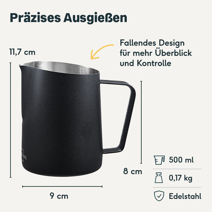Milchkännchen 500 ml aus Edelstahl - für cremigen Milchschaum & Latte Art