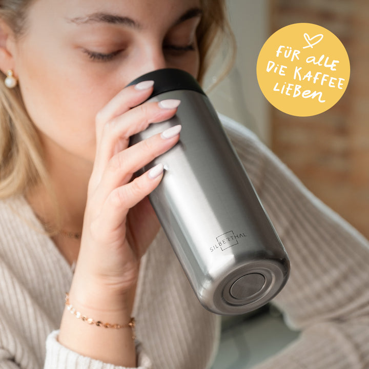 Thermobecher aus Edelstahl - mit Keramikbeschichtung - 100 % dicht - Spülmaschinenfest - 350 ml