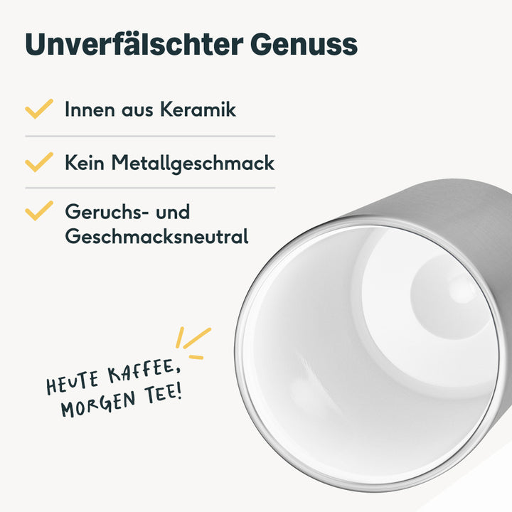 Thermobecher aus Edelstahl - mit Keramikbeschichtung - 100 % dicht - Spülmaschinenfest - 350 ml