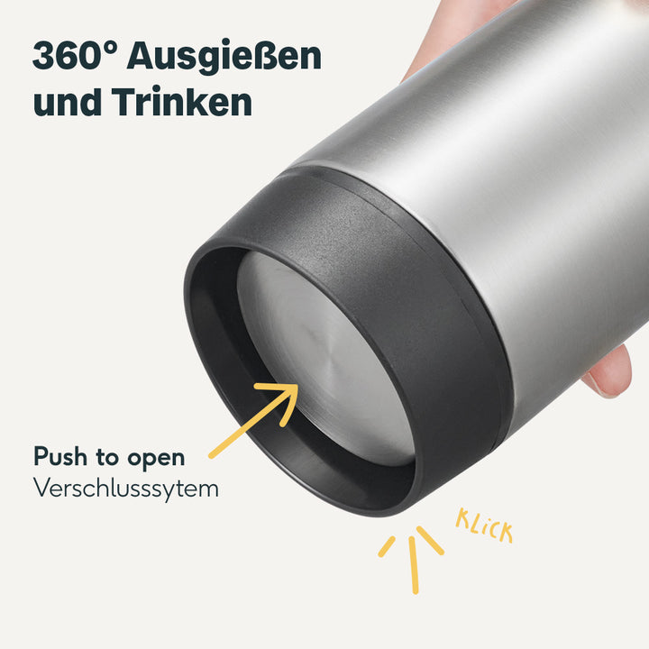 Thermobecher aus Edelstahl - mit Keramikbeschichtung - 100 % dicht - Spülmaschinenfest - 350 ml