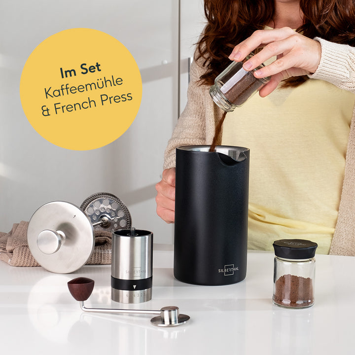 French Press mit Kaffeemühle