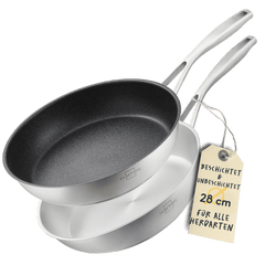 SILBERTHAL Pfannen Kombi Set: Pfanne 28 cm beschichtet auf Pfanne 28 cm unbeschichtet, für alle Herdarten.