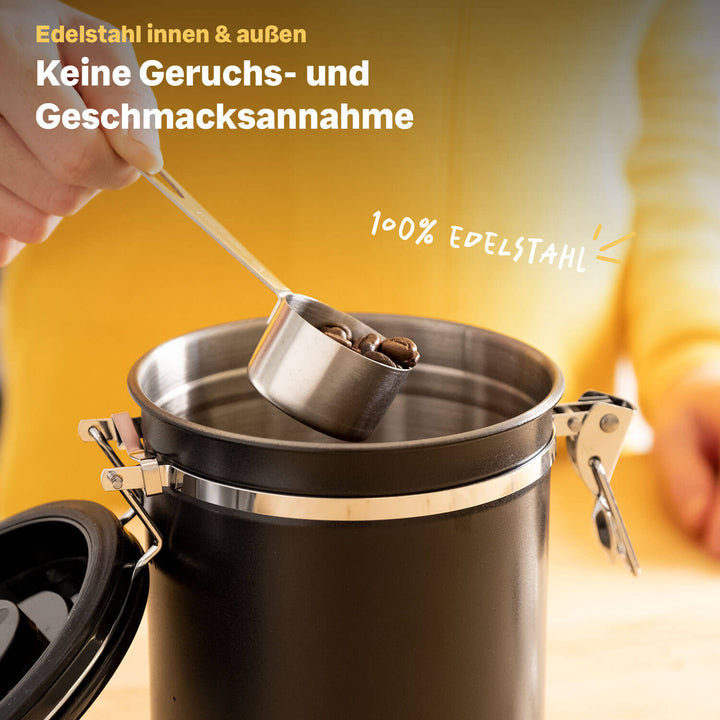 Luftdichte Kaffeedose 500g aus Edelstahl mit Aromaventil für volles Aroma