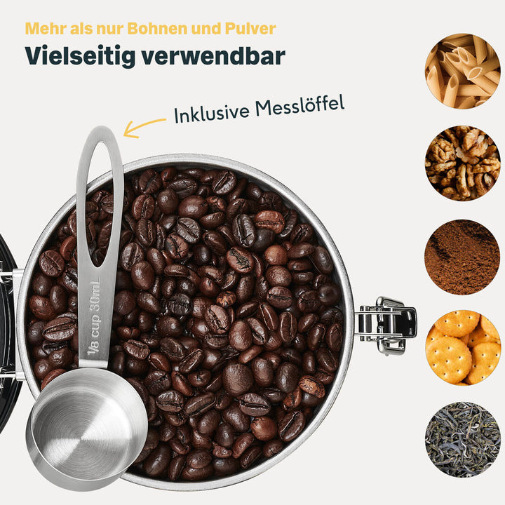 Luftdichte Kaffeedose 500g aus Edelstahl mit Aromaventil für volles Aroma