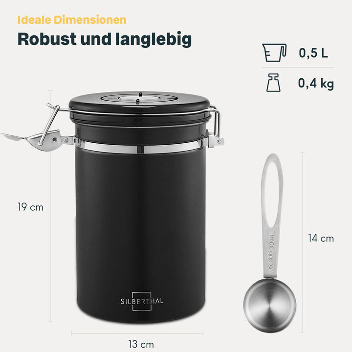 Luftdichte Kaffeedose 500g aus Edelstahl mit Aromaventil für volles Aroma