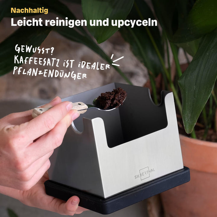 Abklopfbehälter für Siebträger mit integrierter Temperstation