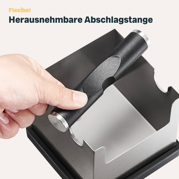 Abklopfbehälter für Siebträger mit integrierter Temperstation
