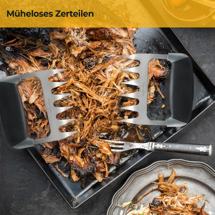 Pulled Pork Krallen aus Edelstahl für BBQ, Pulled Pork, Geflügel oder Salat