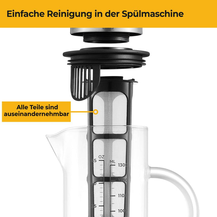 Cold Brew Kanne - Hitzebeständiges Glas - 1,3 Liter - auch für Tee