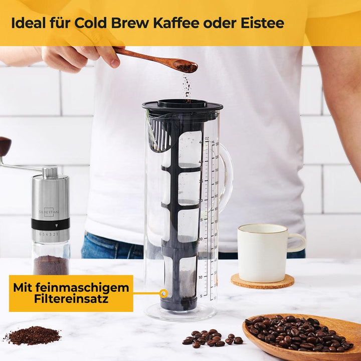 Cold Brew Kanne - Hitzebeständiges Glas - 1,3 Liter - auch für Tee