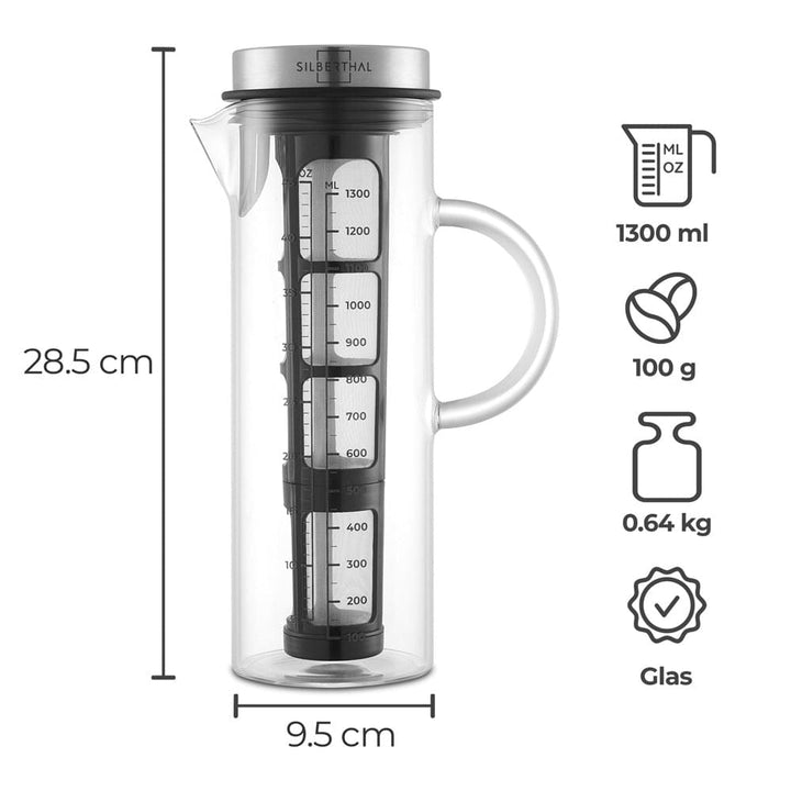 Cold Brew Kanne - Hitzebeständiges Glas - 1,3 Liter - auch für Tee