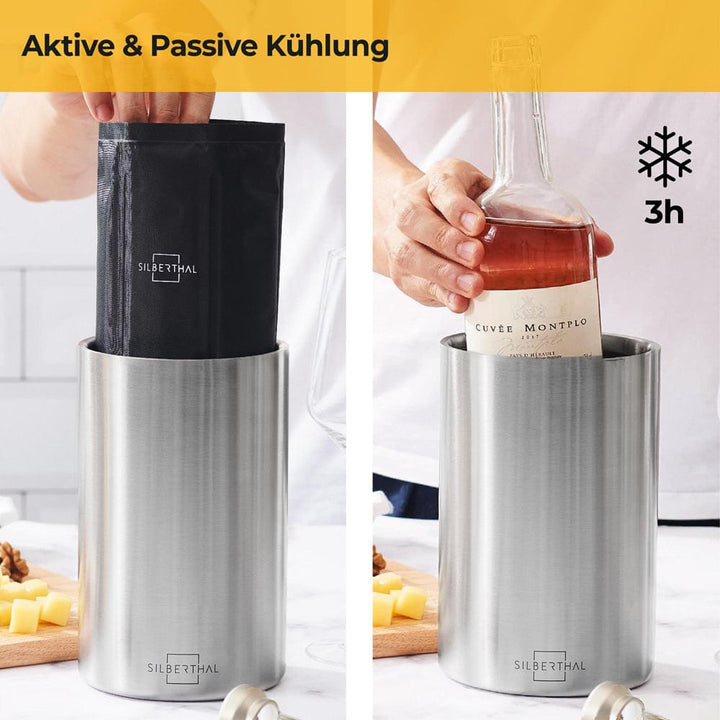 Eiskaltes Genuss-Set mit Eiswürfelbehälter und Flaschenkühler