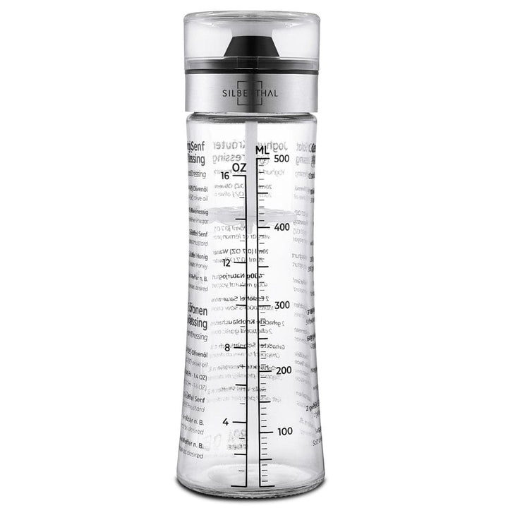 Dressingshaker aus Glas - mit aufgedruckten Rezepten - 500 ml