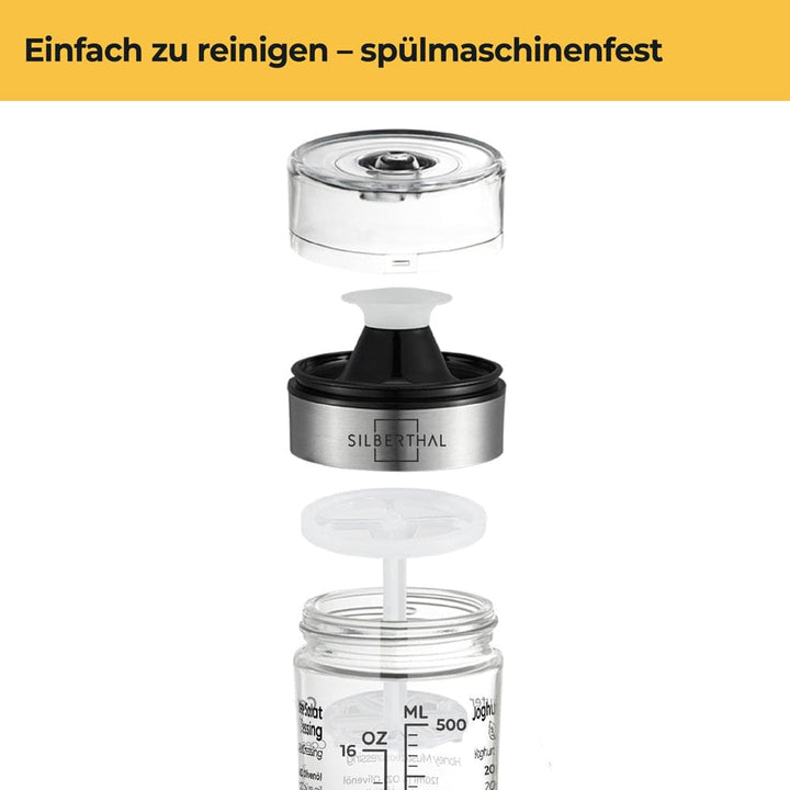 Dressingshaker aus Glas - mit aufgedruckten Rezepten - 500 ml