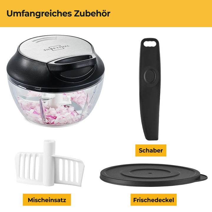 Manueller Zerkleinerer mit Seilzug - 3 Edelstahlklingen - 500 ml - Spülmaschinenfest