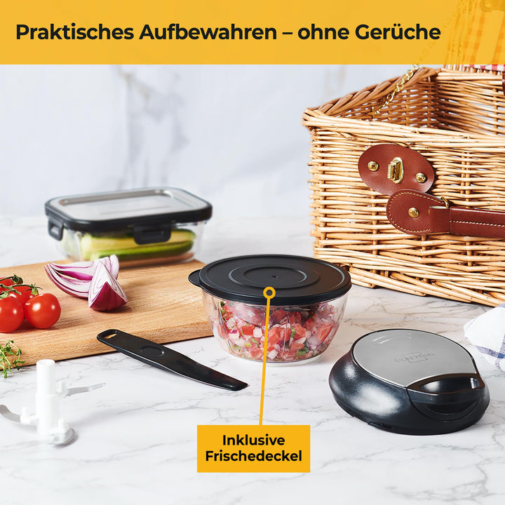 Manueller Zerkleinerer mit Seilzug - 3 Edelstahlklingen - 500 ml - Spülmaschinenfest