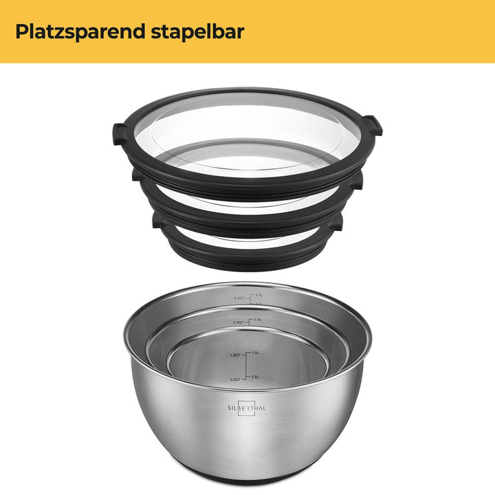 Salat Zubehör Set - Edelstahlschüsseln - Zerkleinerer & Dressing Shaker