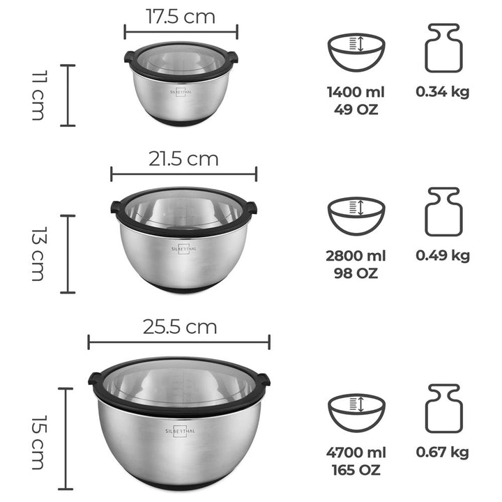 Salat Zubehör Set - Edelstahlschüsseln - Zerkleinerer & Dressing Shaker