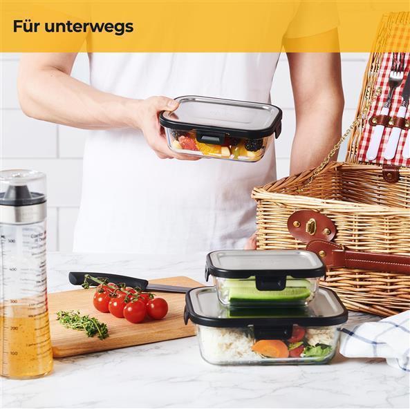 Meal Prep Set - Frischhaltedosen Set aus Glas - Edelstahlschüsseln mit Deckel