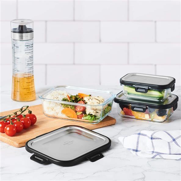 Meal Prep Set - Frischhaltedosen Set aus Glas - Edelstahlschüsseln mit Deckel