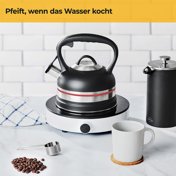 Wasserkessel -  alle Herdarten, auch Induktion - Edelstahl - 1,6 Liter - schwarz