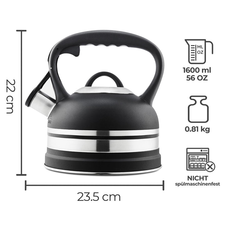 Wasserkessel -  alle Herdarten, auch Induktion - Edelstahl - 1,6 Liter - schwarz