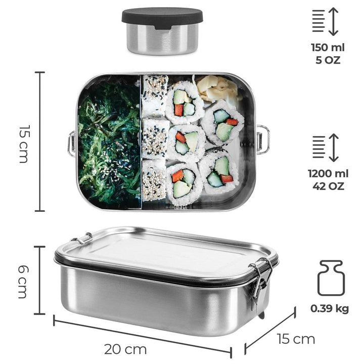 Brotdose aus Edelstahl mit Thermobecher 350 ml - Auslaufsicher – Plastikfrei - 1200ml