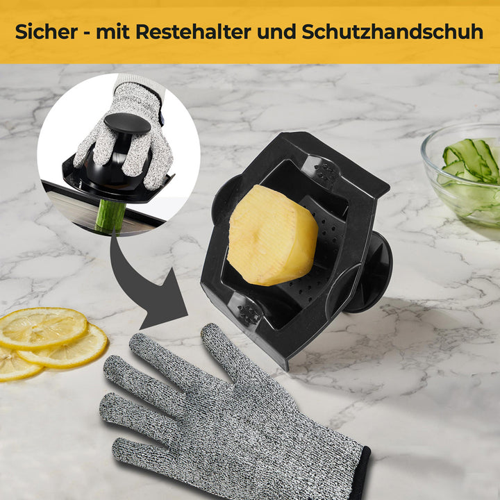 V-Hobel aus Edelstahl - 5 Einsätze für Julienne & feine Scheiben - Verstellbar - mit Fingerschutz