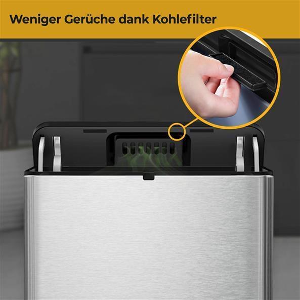 Bio Abfalleimer 5 Liter - Geruchsdicht - Edelstahl - mit Aktivkohlefilter und Deckel