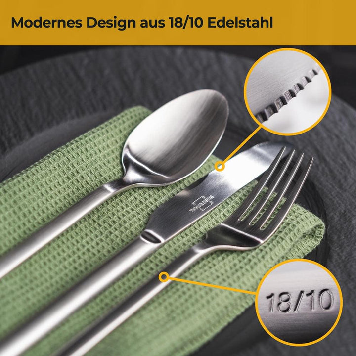 Besteckset für 12 Personen (2x6er Set) - Spülmaschinenfest - Edelstahl Matt - 60-teilig