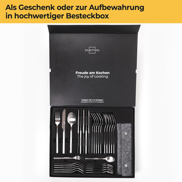 Besteckset für 6 Personen - 18/10 Edelstahl - 30-teilig - Spülmaschinenfest - mit To-Go-Etui