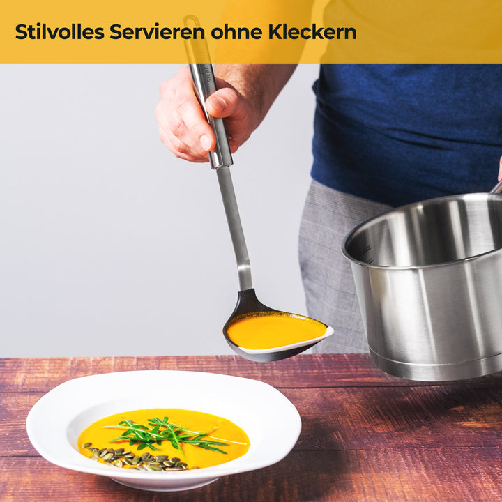 Schöpfkelle - mit Messskala - Griff aus Edelstahl – für Suppen und Soßen